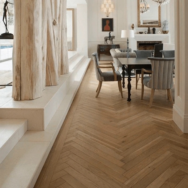 Classic light wood herringbone parquet floor