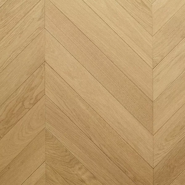 Top-down view of light oak chevron parquet