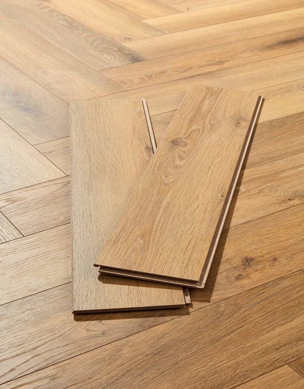 Two light oak floor planks with tongue and groove