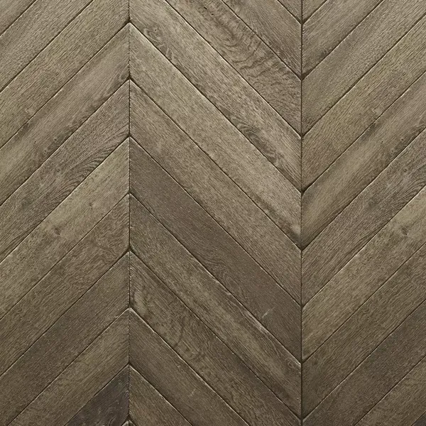 Weathered oak chevron parquet flooring.