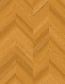 Chevron SPC flooring in a warm natural wood finish.