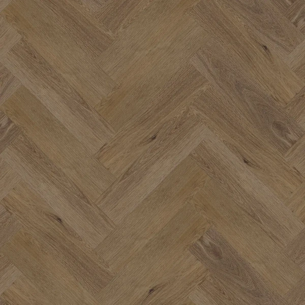 Medium brown oak herringbone LVT flooring sample.