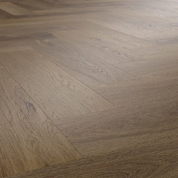Medium brown oak herringbone LVT flooring