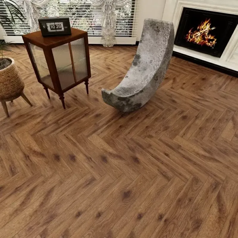 Smokey oak herringbone wood flooring with border detail
