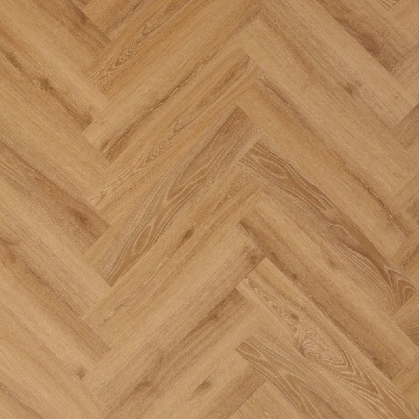 wood-effect LVT flooring in a herringbone pattern.