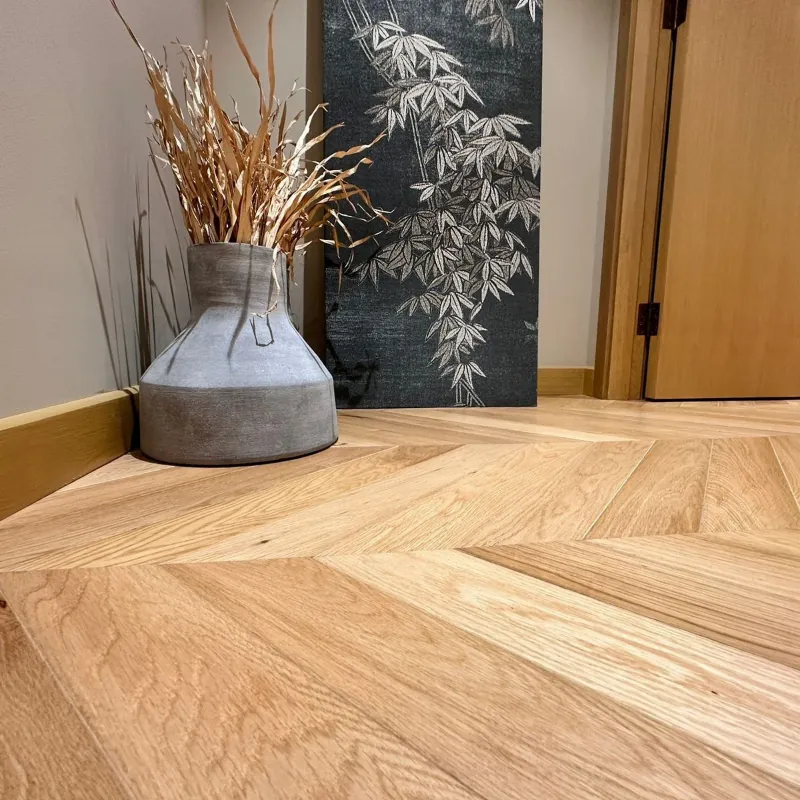 Detail of a parquet flooring showing natural oak grain