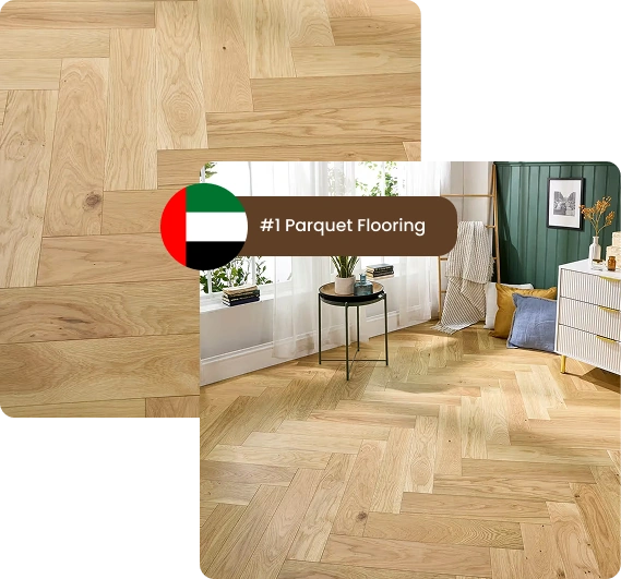 Herringbone-pattern light oak parquet flooring
