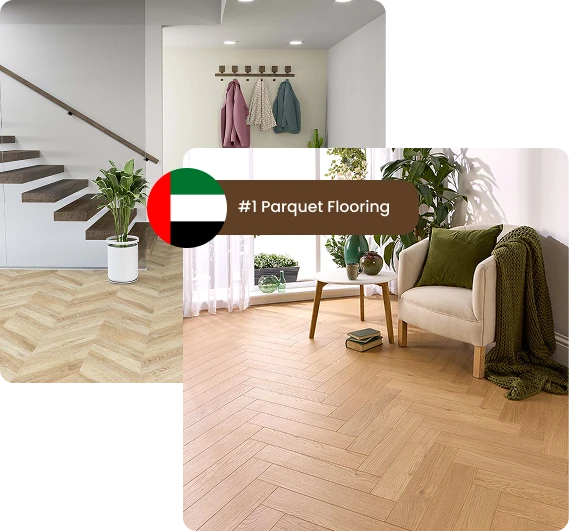 Light laminate parquet flooring in a bright modern home
