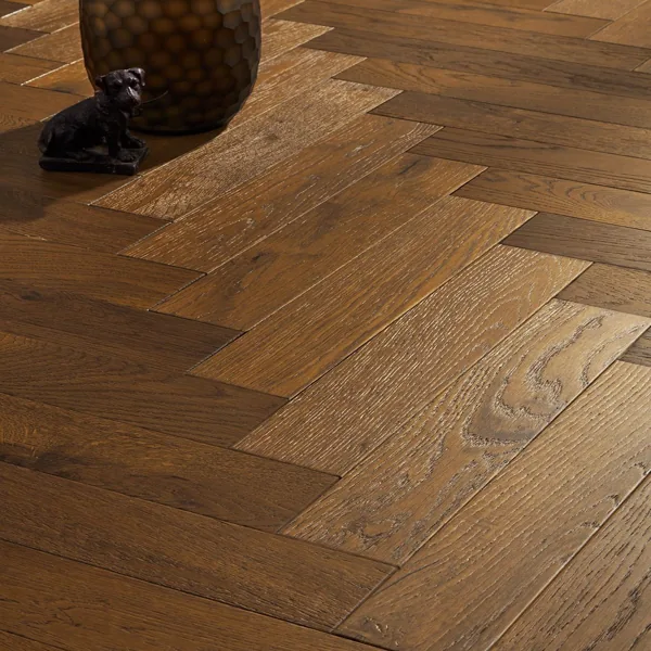 Smoked oak herringbone engineering wood flooring