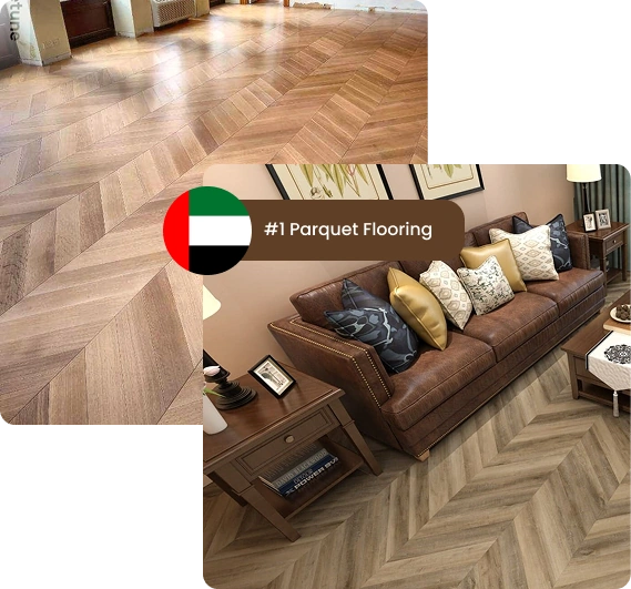 Waterproof chevron parquet flooring in a modern living room
