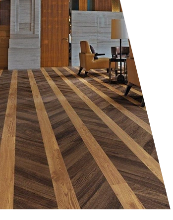 Waterproof patterned parquet flooring with bold light and dark wood stripes